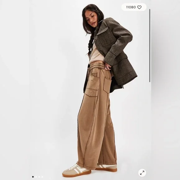 Kaiden Pull-On Barrel Pants Free People Medium Moon Rock (Brown) - Picture 2 of 4